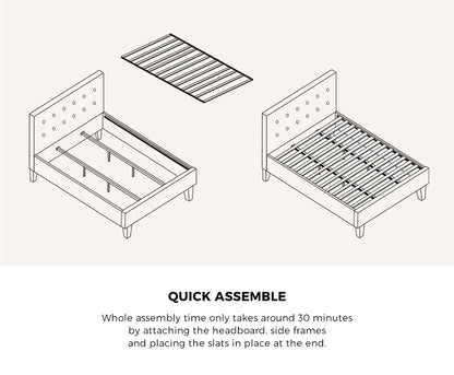 King Wooden Bed Frame Platform with Mattress White