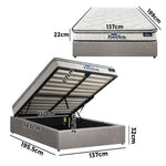 Double Bed Frame Storage Platform with 22cm Mattress Grey Upholstered