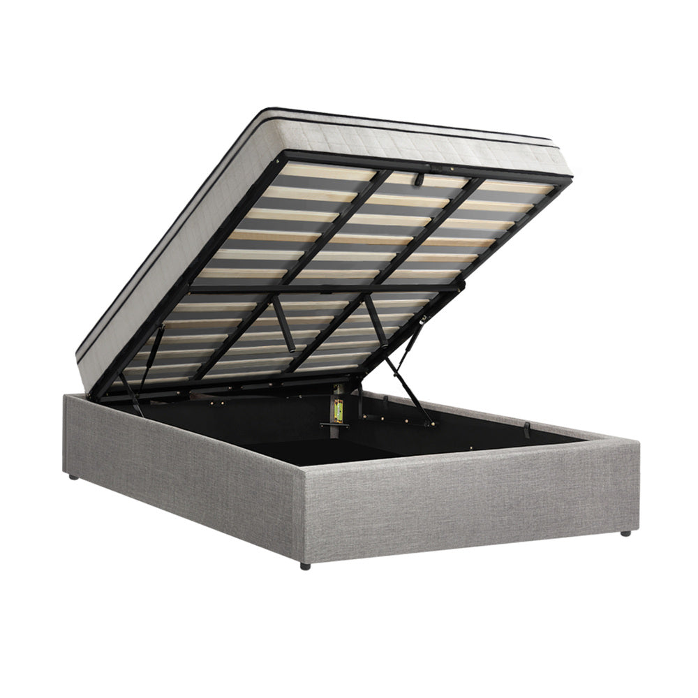 Double Bed Frame Storage Platform with 22cm Mattress Grey Upholstered