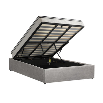 Double Bed Frame Storage Platform with 22cm Mattress Grey Upholstered