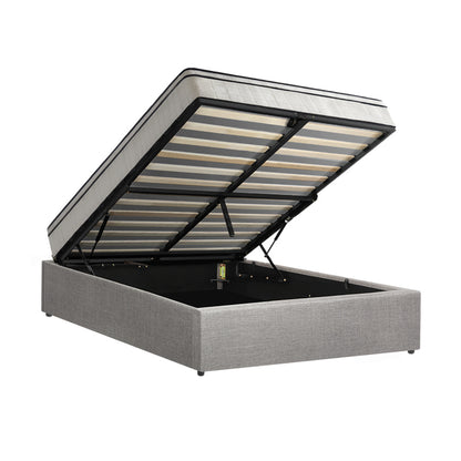 Double Bed Frame Storage Platform with 22cm Mattress Grey Upholstered