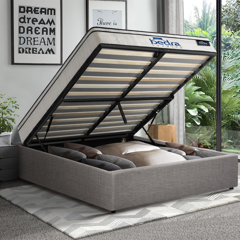 Double Bed Frame Storage Platform with 22cm Mattress Grey Upholstered