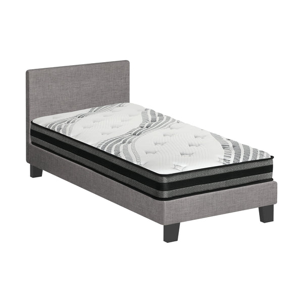  Single Bed Frame with Mattress Set Grey Fabric Upholstered Bedroom Bed