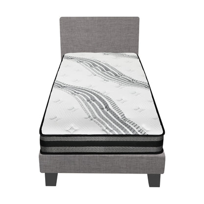 Single Bed Frame with Mattress Set Grey Fabric Upholstered Bedroom Bed