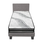 Single Bed Frame with Mattress Set Grey Fabric Upholstered Bedroom Bed
