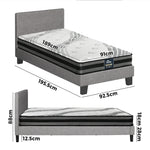 Single Bed Frame with Mattress Set Grey Fabric Upholstered Bedroom Bed