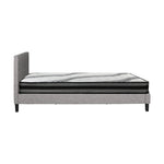 Single Bed Frame with Mattress Set Grey Fabric Upholstered Bedroom Bed