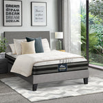 Single Bed Frame with Mattress Set Grey Fabric Upholstered Bedroom Bed