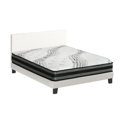 Bed Frame with Queen Size Mattress Set Boucle Fabric White