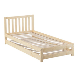 Trundle Bed Frame Single Wooden Timber Dual Bed Natural