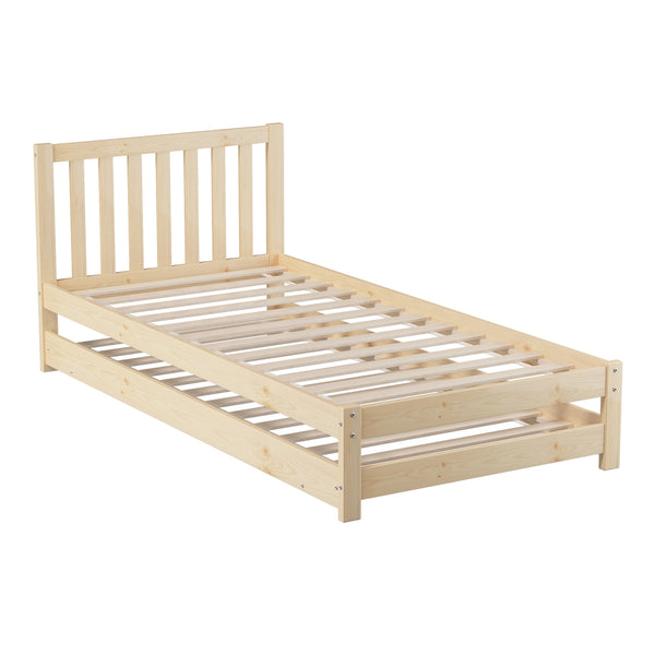  Trundle Bed Frame Single Wooden Timber Dual Bed Natural