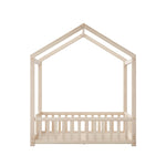 Kids Wooden Bed Frame Double Size House Platform Natural