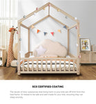 Kids Wooden Bed Frame Double Size House Platform Natural