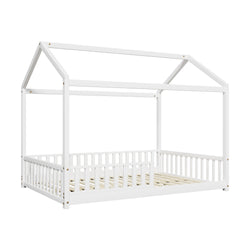 Kids Wooden Bed Frame House Beds Platform Double White Timber Pine