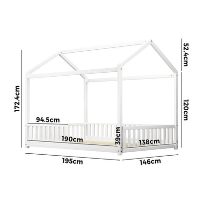 Kids Wooden Bed Frame House Beds Platform Double White Timber Pine