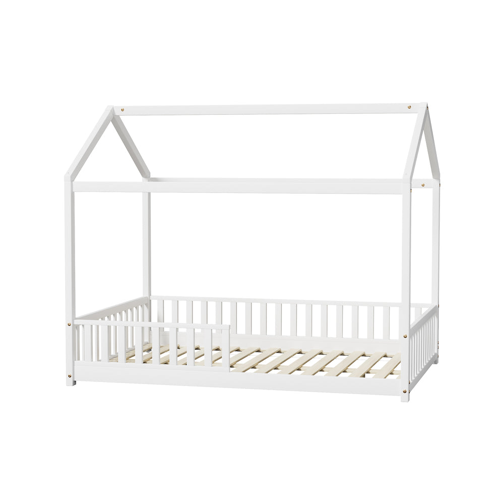 Kids Wooden Bed Frame House Beds Platform Double White Timber Pine