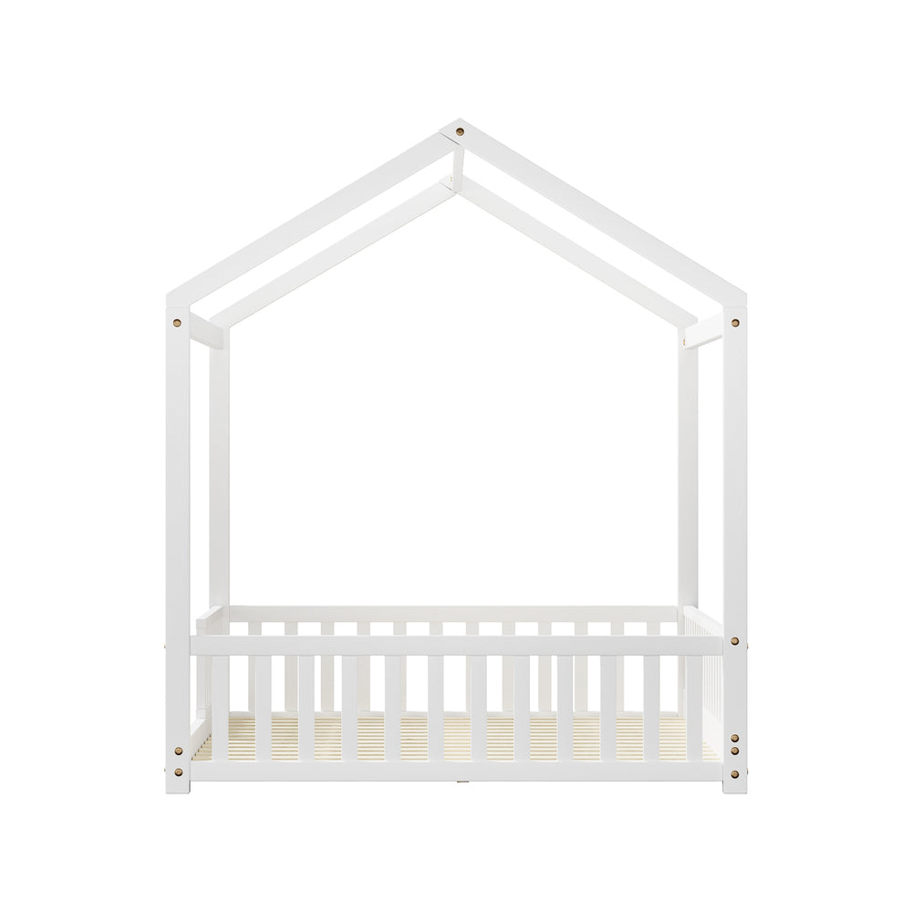 Kids Wooden Bed Frame House Beds Platform Double White Timber Pine