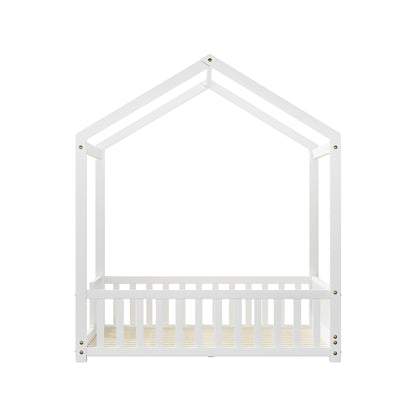 Kids Wooden Bed Frame House Beds Platform Double White Timber Pine