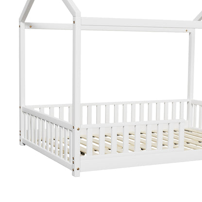 Kids Wooden Bed Frame House Beds Platform Double White Timber Pine