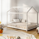 Kids Wooden Bed Frame House Beds Platform Double White Timber Pine