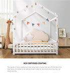 Kids Wooden Bed Frame House Beds Platform Double White Timber Pine