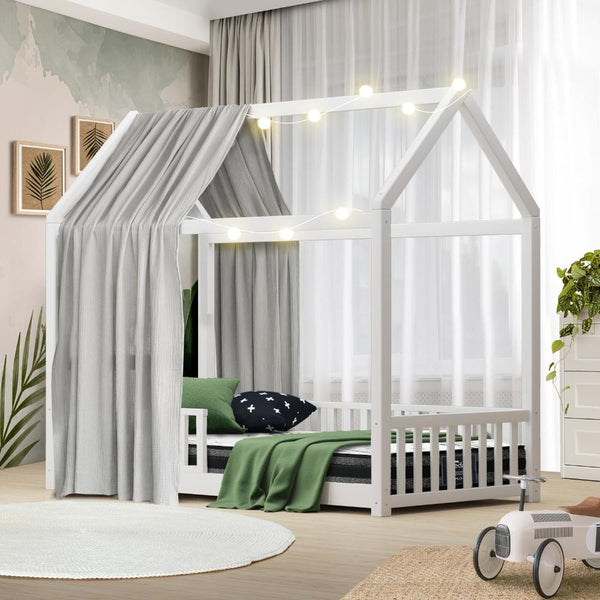  Kids Bed Frame With Single Mattress Set House Frame White