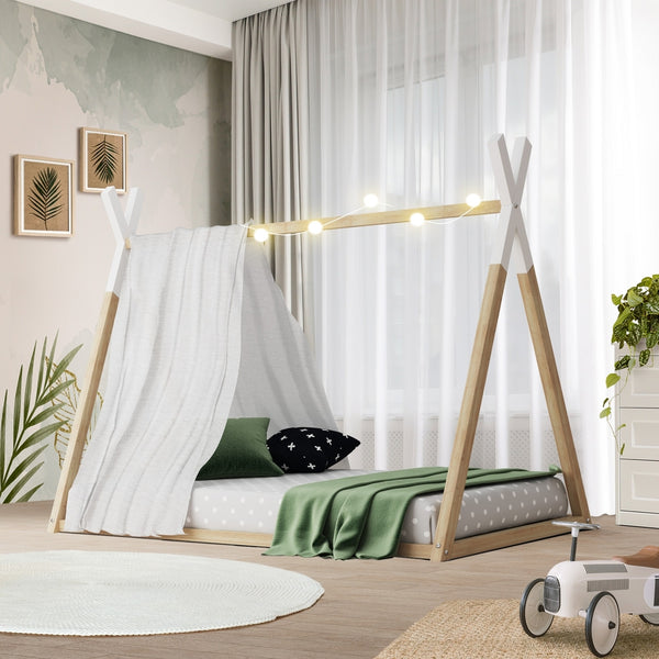  Wooden Bed Frame Single Timber Teepee House Mattress Base Platform