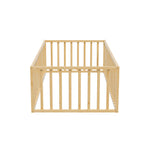 2-in-1 Kids Bed Frame Single Toddler Bed with Play Guard Fence Wood