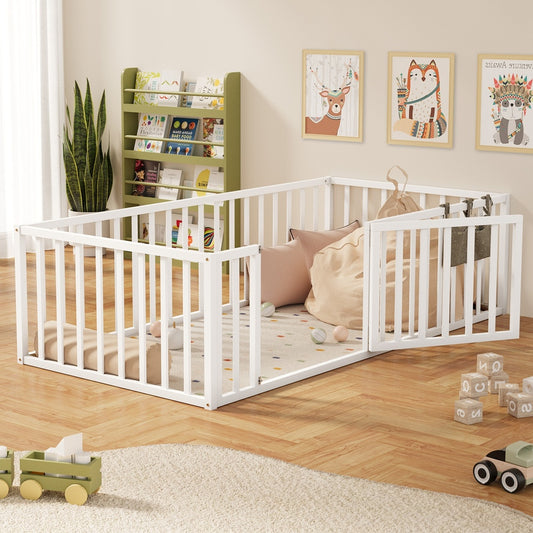 2-in-1 Kids Bed Frame Toddler Play Centre Guard Fence White