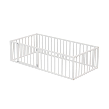 2-in-1 Kids Bed Frame Toddler Play Centre Guard Fence White
