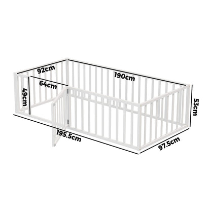 2-in-1 Kids Bed Frame Toddler Play Centre Guard Fence White