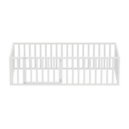 2-in-1 Kids Bed Frame Toddler Play Centre Guard Fence White