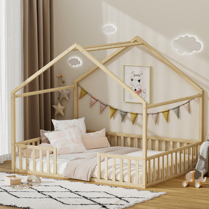 Double Kids Wooden Bed Frame With Timber Base Natural/White Finish Bedroom Furniture