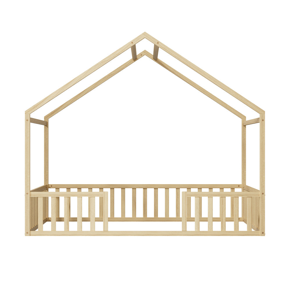 Double Kids Wooden Bed Frame With Timber Base Natural/White Finish Bedroom Furniture