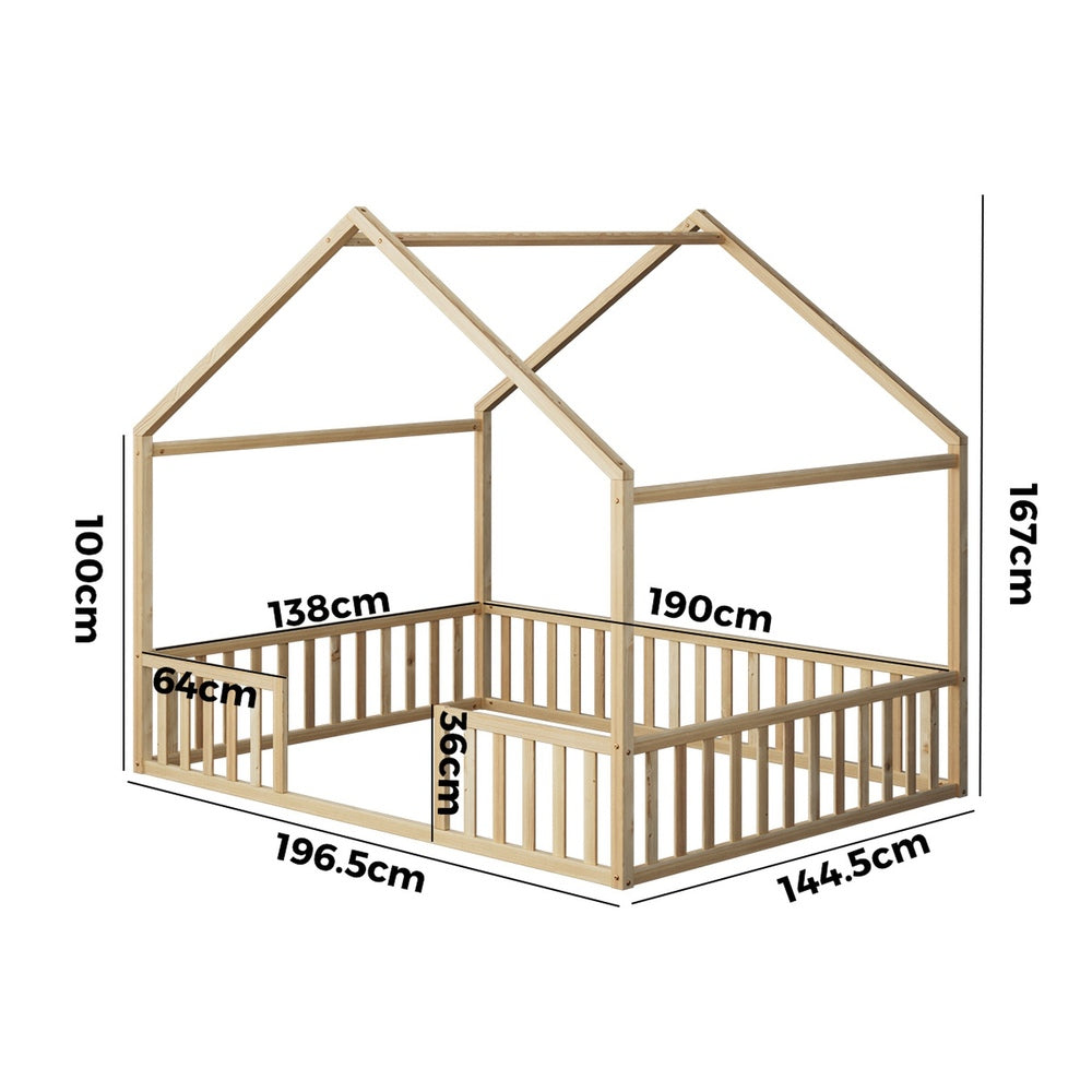 Double Kids Wooden Bed Frame With Timber Base Natural/White Finish Bedroom Furniture