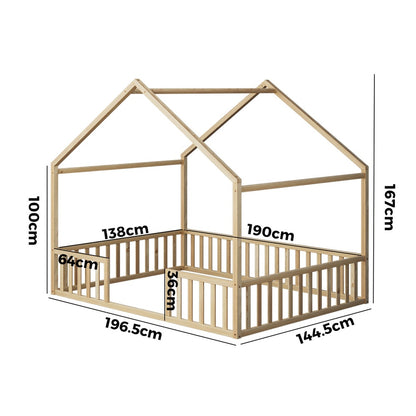 Double Kids Wooden Bed Frame With Timber Base Natural/White Finish Bedroom Furniture
