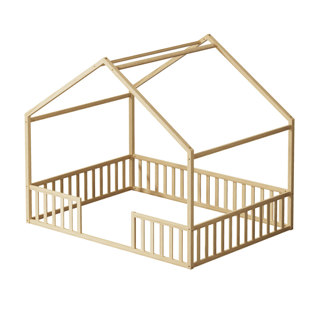 Double Kids Wooden Bed Frame With Timber Base Natural/White Finish Bedroom Furniture