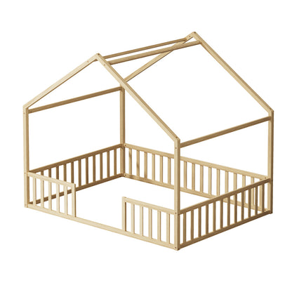 Double Kids Wooden Bed Frame With Timber Base Natural/White Finish Bedroom Furniture