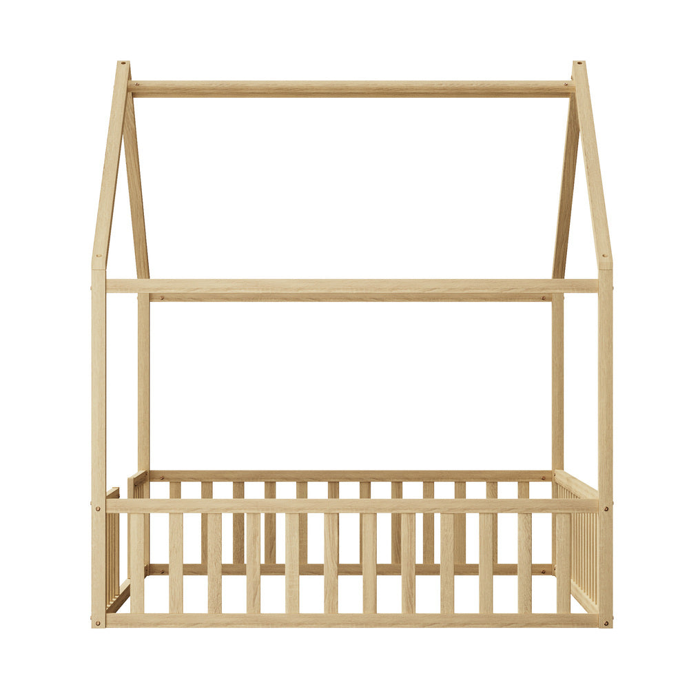 Double Kids Wooden Bed Frame With Timber Base Natural/White Finish Bedroom Furniture