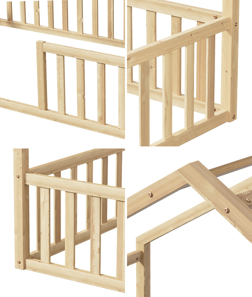 Double Kids Wooden Bed Frame With Timber Base Natural/White Finish Bedroom Furniture