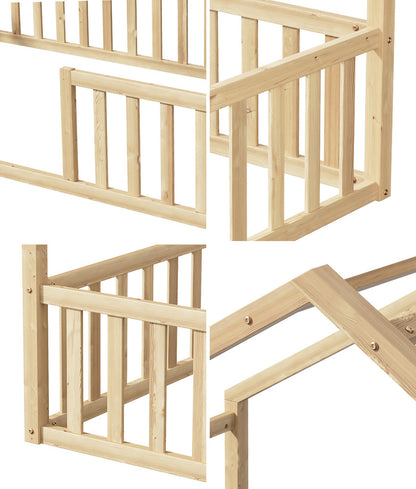 Double Kids Wooden Bed Frame With Timber Base Natural/White Finish Bedroom Furniture