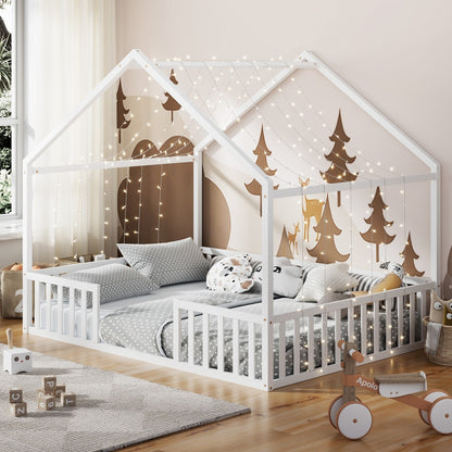 Double Kids Wooden Bed Frame With Timber Base Natural/White Finish Bedroom Furniture