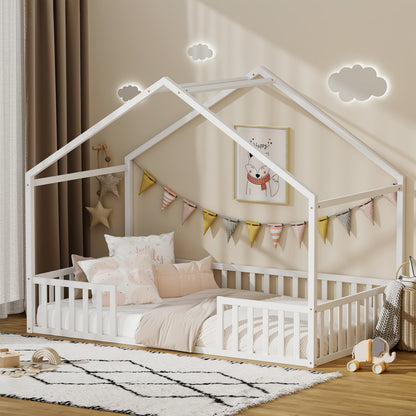 Double Kids Wooden Bed Frame With Timber Base Natural/White Finish Bedroom Furniture