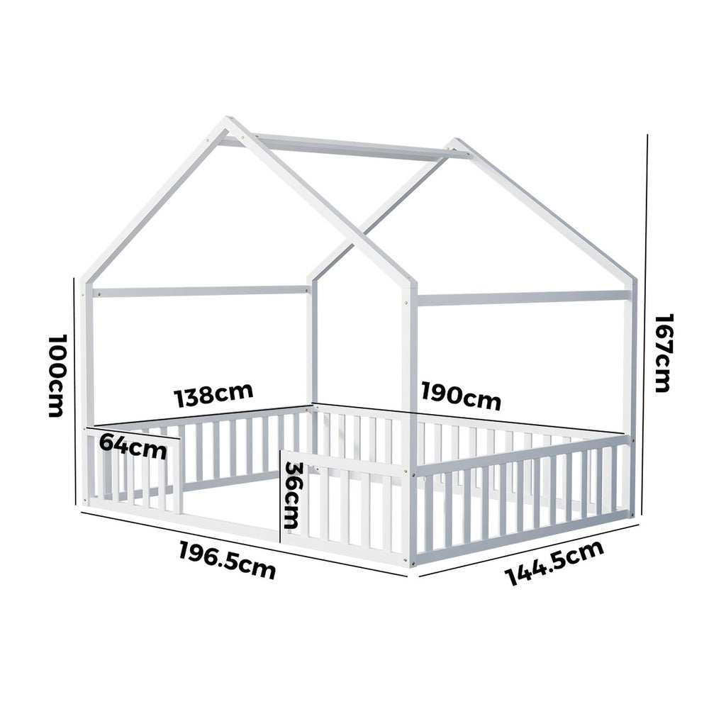 Double Kids Wooden Bed Frame With Timber Base Natural/White Finish Bedroom Furniture