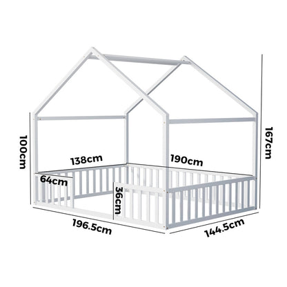 Double Kids Wooden Bed Frame With Timber Base Natural/White Finish Bedroom Furniture