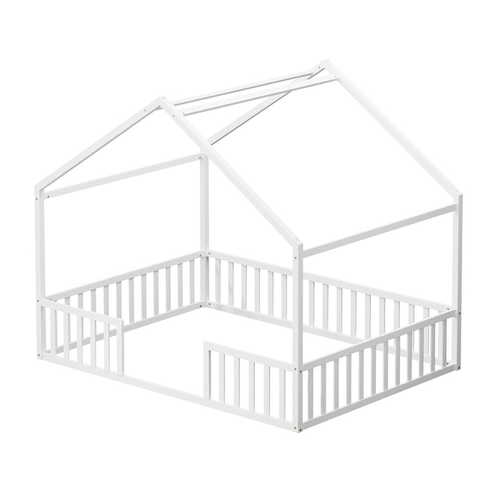 Double Kids Wooden Bed Frame With Timber Base Natural/White Finish Bedroom Furniture