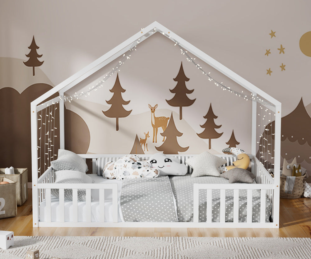 Double Kids Wooden Bed Frame With Timber Base Natural/White Finish Bedroom Furniture