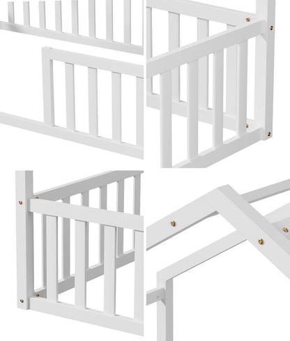 Double Kids Wooden Bed Frame With Timber Base Natural/White Finish Bedroom Furniture
