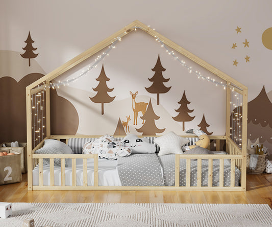 King Single Kids Wooden Bed Frame With Timber Base Natural Finish Bedroom Furniture