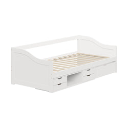 Single Kids Bed Frame with Trundle Storage Drawers Timber White